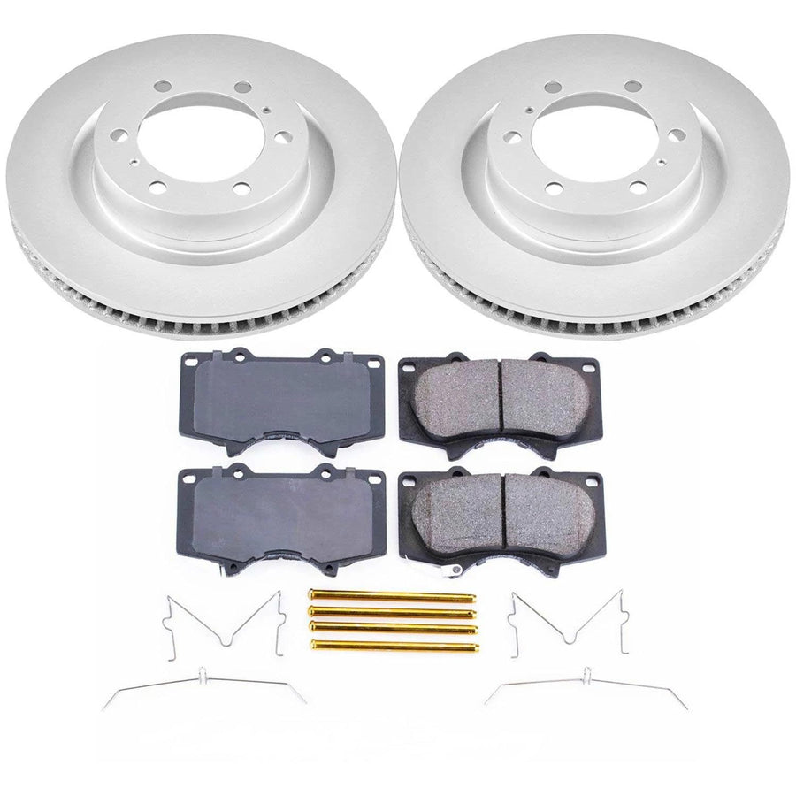 Coated Brake Rotor & Ceramic Brake Pads Power Stop CRK5873- front For Lexus GX460 2010-2022, Toyota 4Runner 2010-2023 [Model Specific]