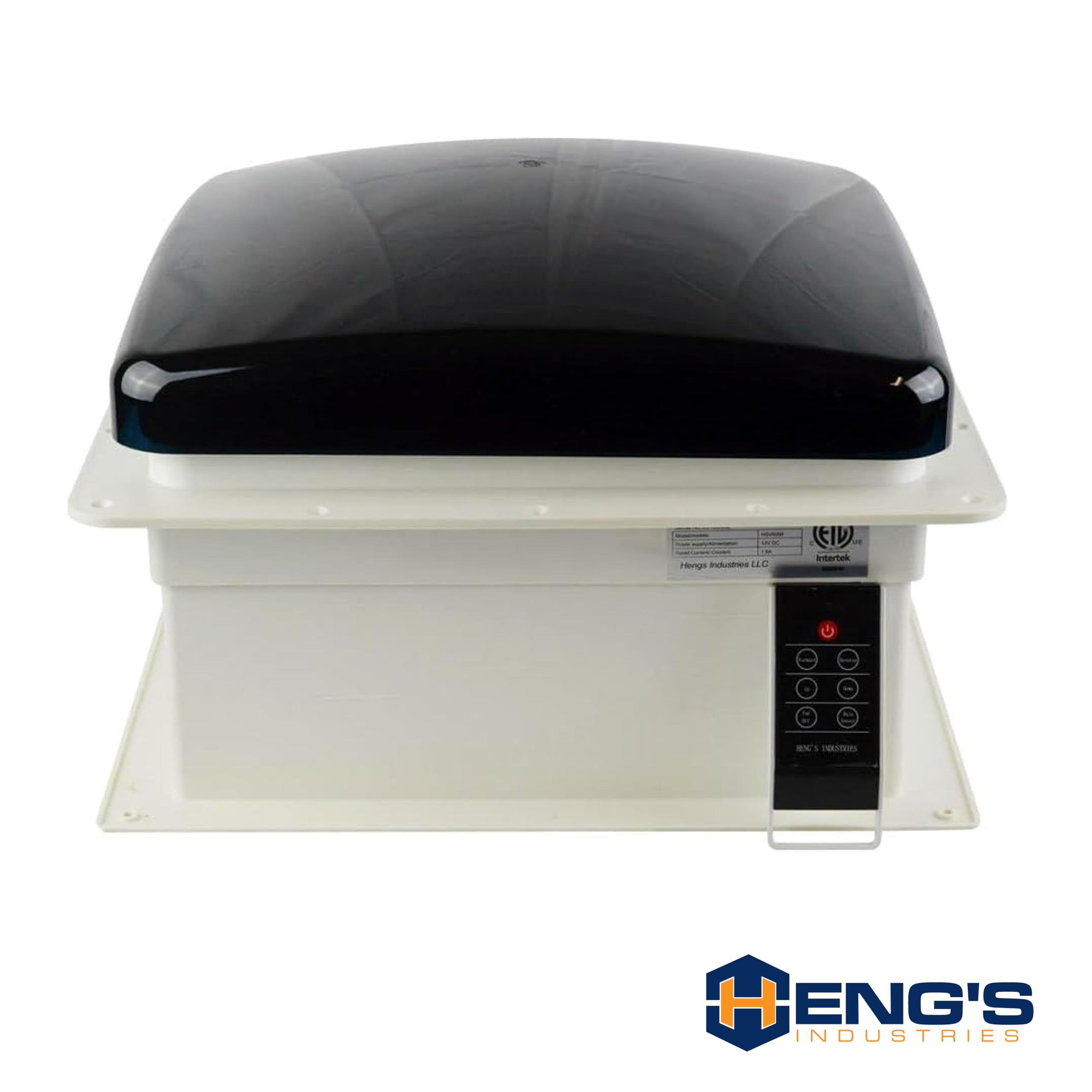 Zephyr HENG'S INDUSTRIES RV 14" Roof Vent Fan | Smoke Lid | Remote Powered | White Screen Frame, Collar, & 6" Square Garnish | SV4113-G4/74113V-G4