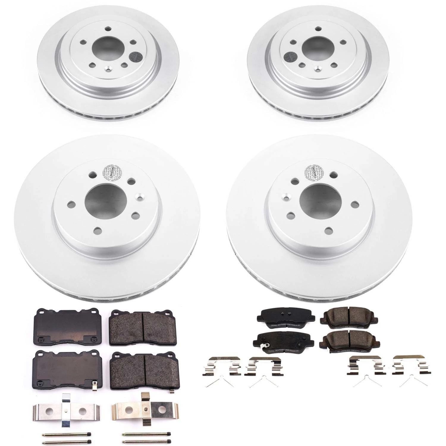 Power Stop CRK7403 Brake Rotor Coated and Ceramic Brake Pads- Front & Rear For Cadillac ATS 2016-2018 [Model Specific]