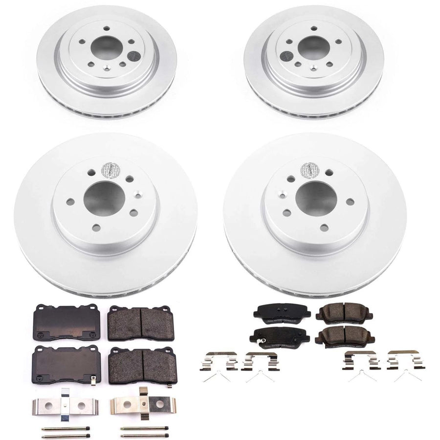Power Stop CRK7403 Brake Rotor Coated and Ceramic Brake Pads- Front & Rear For Cadillac ATS 2016-2018 [Model Specific]