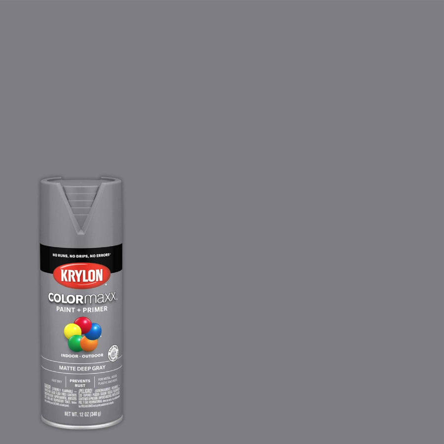 Krylon COLORmaxx K05550007 Spray Paint and Primer for Indoor/Outdoor Use, Matte Deep Gray 12 Ounce (Pack of 1)