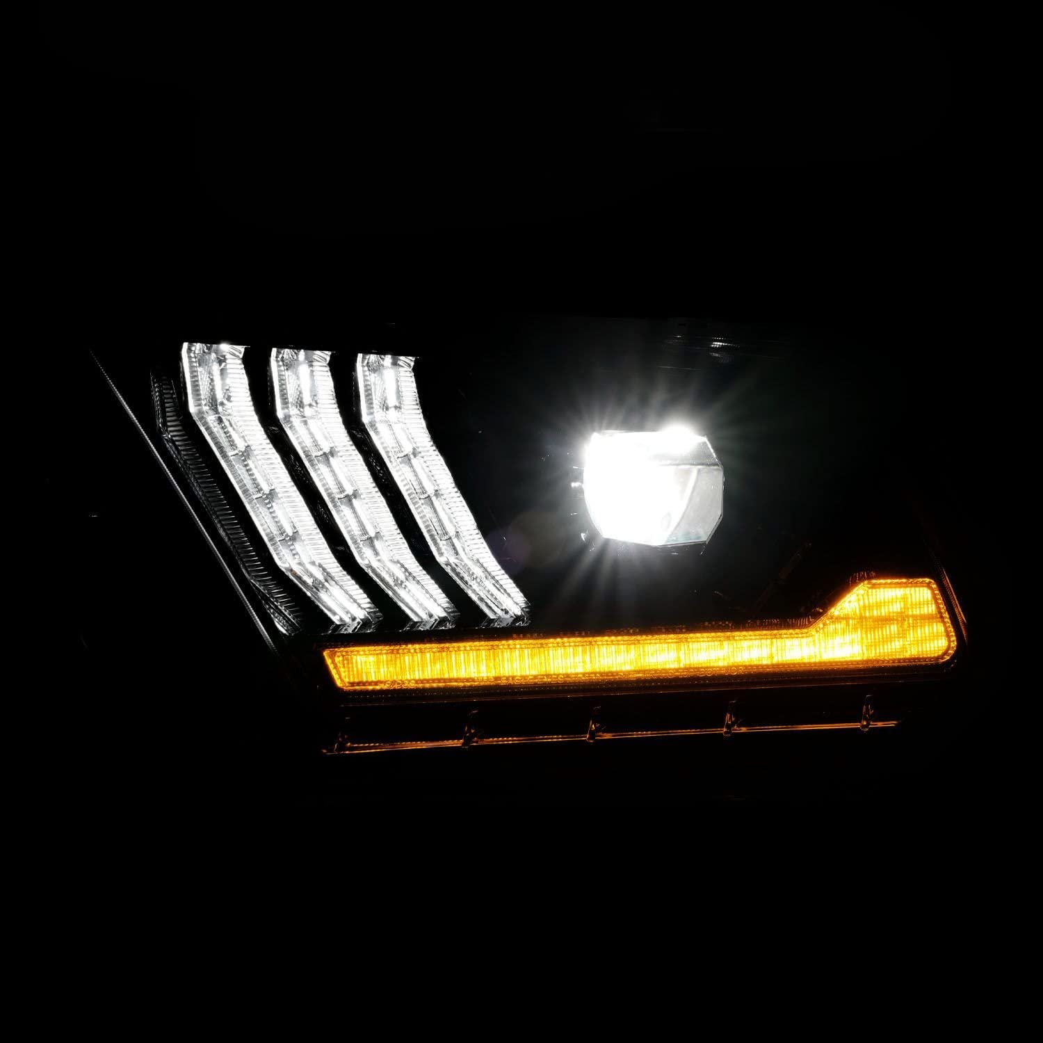 Projector Headlights ANZO 13-14 Ford Mustang (w/Factory HID/Xenon HL only) Black w/Light Bar