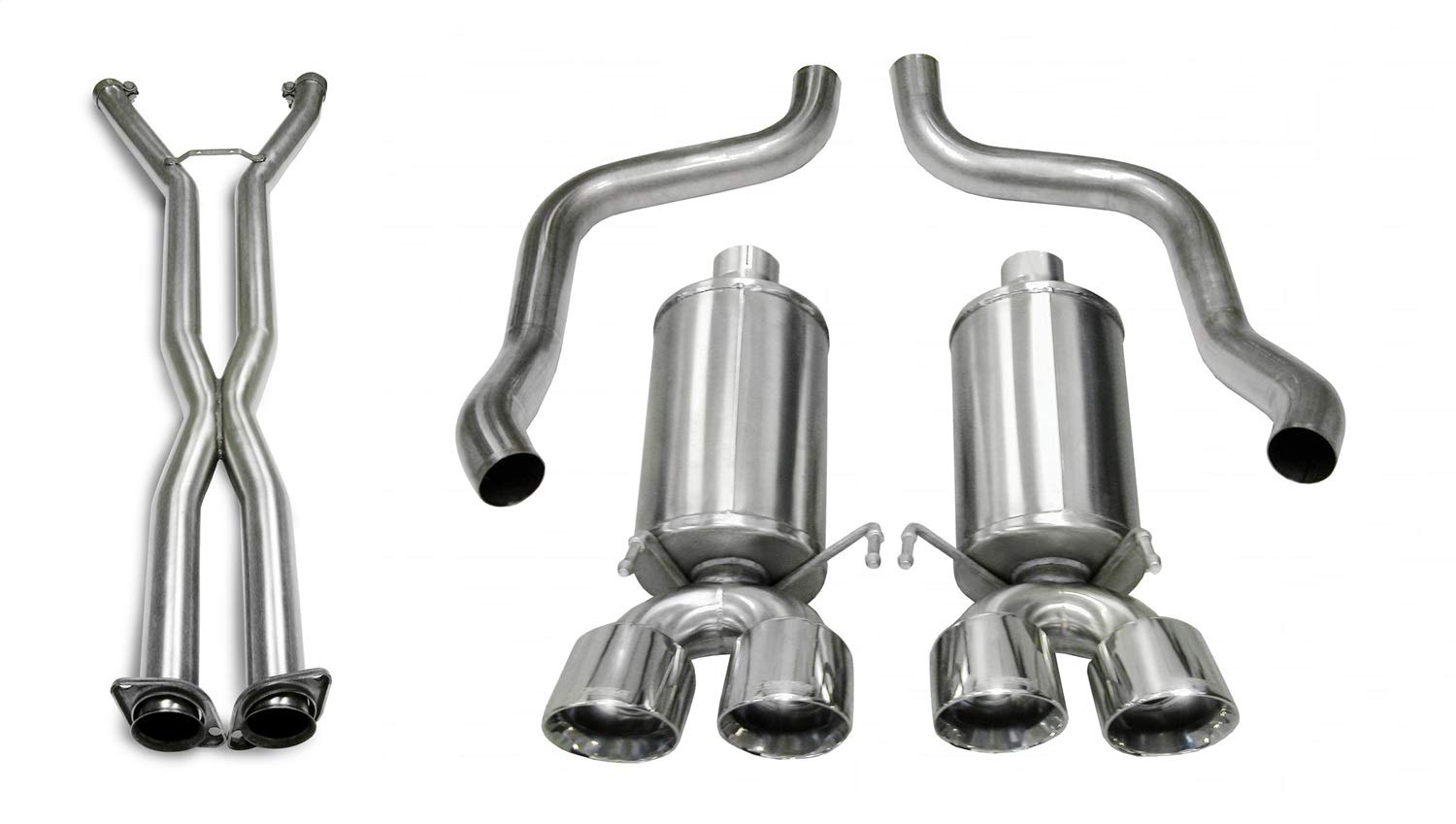 Xtreme Cat-Back Exhaust System Corsa Performance 14960CB4 Dual Rear Exit 2.5 in. Dia. Incl. RH-LH Muffler Assy/X-Pipe/RH-LH Over Axle Pipes/Hardware/Quad 4 in. Polished Pro-Series Tips