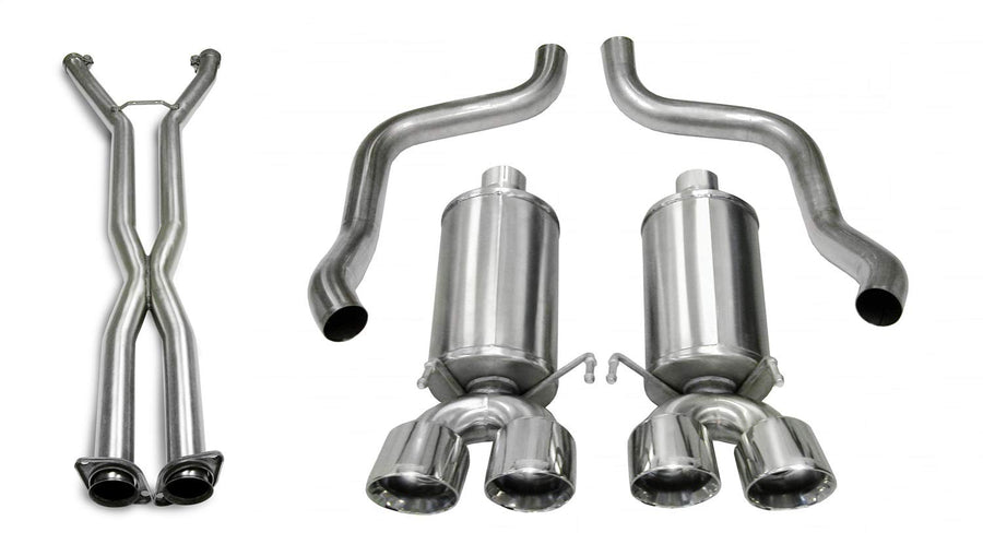 Xtreme Cat-Back Exhaust System Corsa Performance 14960CB4 Dual Rear Exit 2.5 in. Dia. Incl. RH-LH Muffler Assy/X-Pipe/RH-LH Over Axle Pipes/Hardware/Quad 4 in. Polished Pro-Series Tips