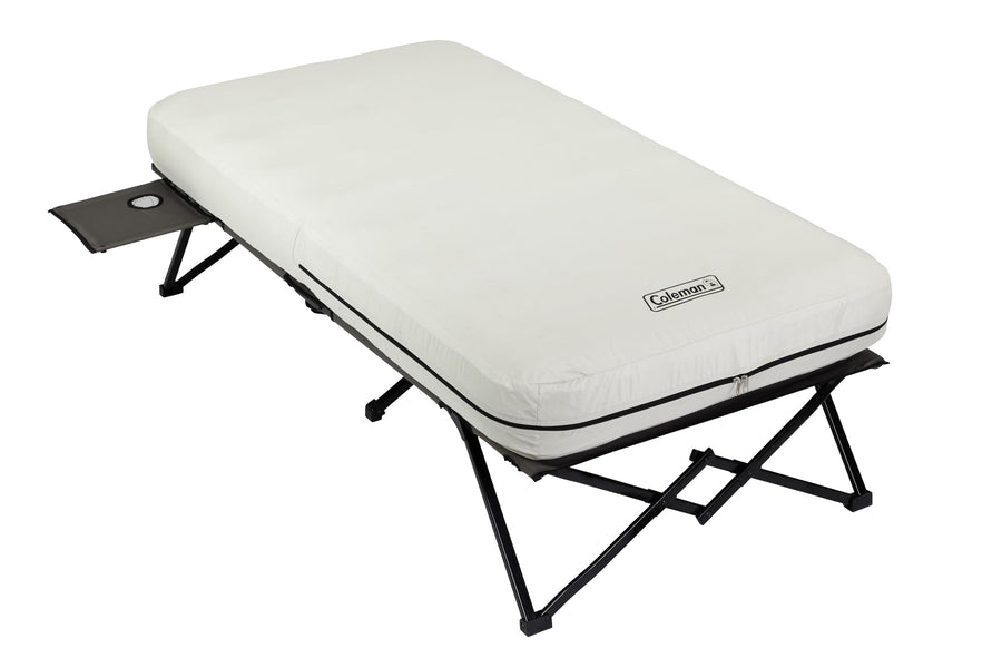 Coleman Airbed Queen-Size Cot Combination, Folding Mattress with Steel Frame & Side Table, Battery Pump Included, Great for Camping, Lounging, Elevated Sleeping, Guests, & More