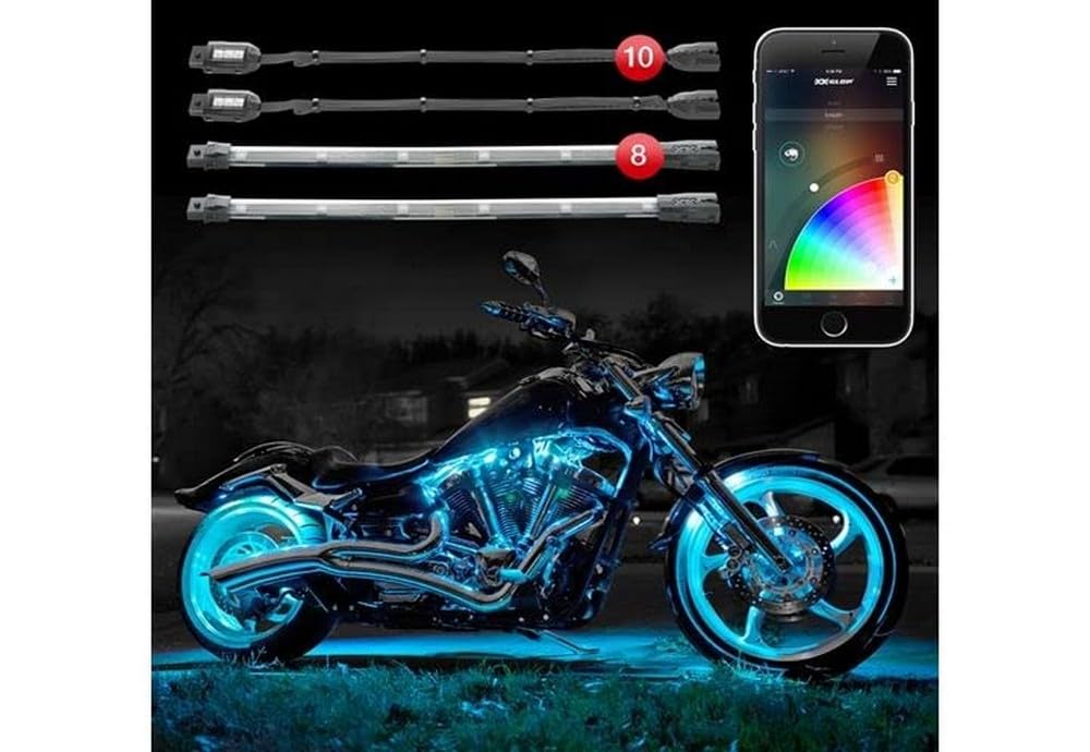 XKGLOW App Control Motorcycle Advanced LED Accent Light Kit - 10 Pods / Chrome 8 Strips