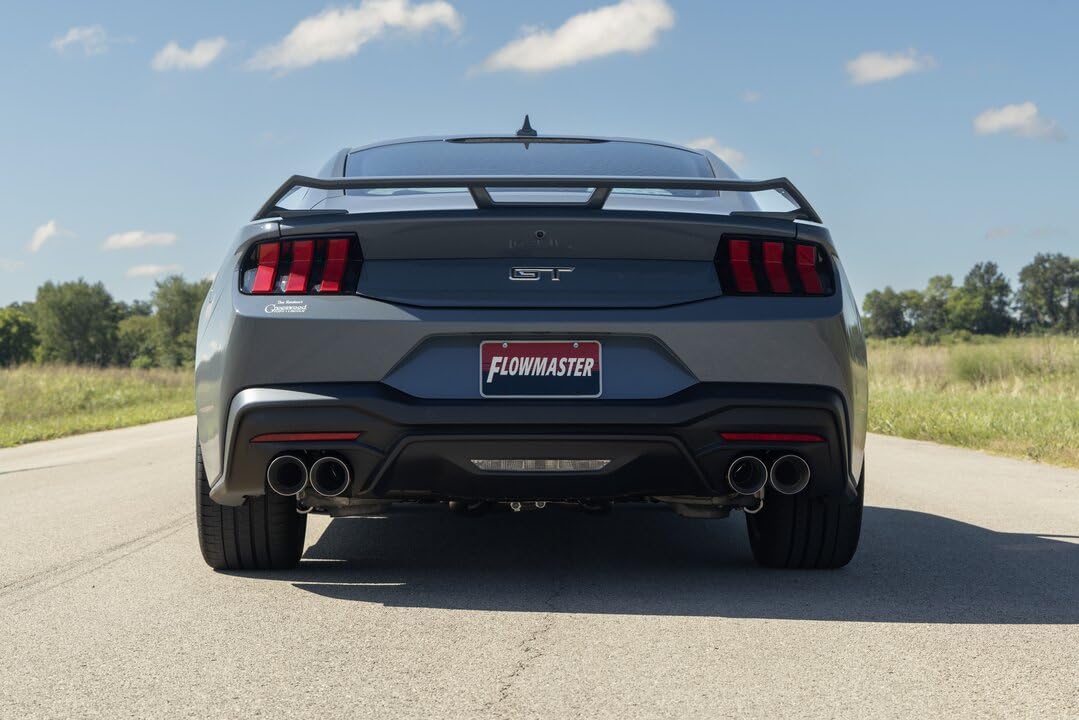 Outlaw Series Flowmaster 818164 Axle-Back Exhaust Kit 3 Inch 409 Stainless Steel with 4 Inch Polished Quad Tips with Valves Compatible with 2024 Ford Mustang GT 5.0L Coyote and 2.3L EcoBoost