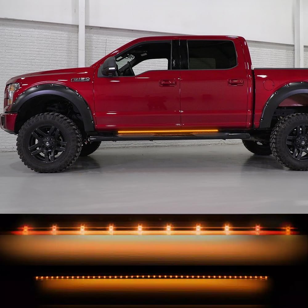 RECON 62" Premium Big Rig Ice Universal Fit Side Mounted High Power LED 2-PC Light Bar Kit Amber Running Lights & Turn Signals with White Courtesy/Cargo Lights