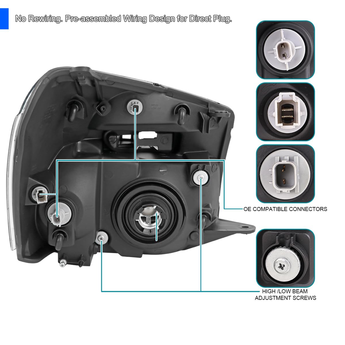 LED Tube Headlights SPEC-D TUNING w/Sequential Turn Signal and Startup Animation Compatible with 2005-2009 Chevy Equinox Left + Right Assembly