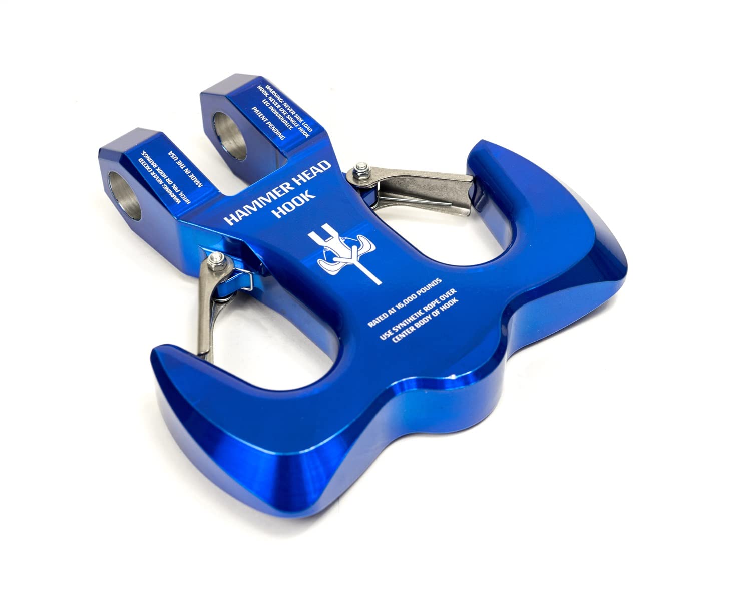 Hammerhead Hook – Blue Monster Hooks | 6061 Aircraft-Grade Aluminum | Rated at 16,000 lbs | Dual Safety Latches | Fits Bumper Tabs up to 1.25"