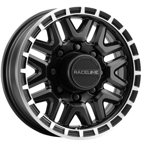 Raceline Aluminum Wheels Trailer 953BM KRANK Black Finish w/Machined Ring 16X6" 8X165.1 Bolt Pattern 0mm Offset/(3.5"B/S), 8 Spoke Design, Utility, Boat Trailer Automotive Wheels