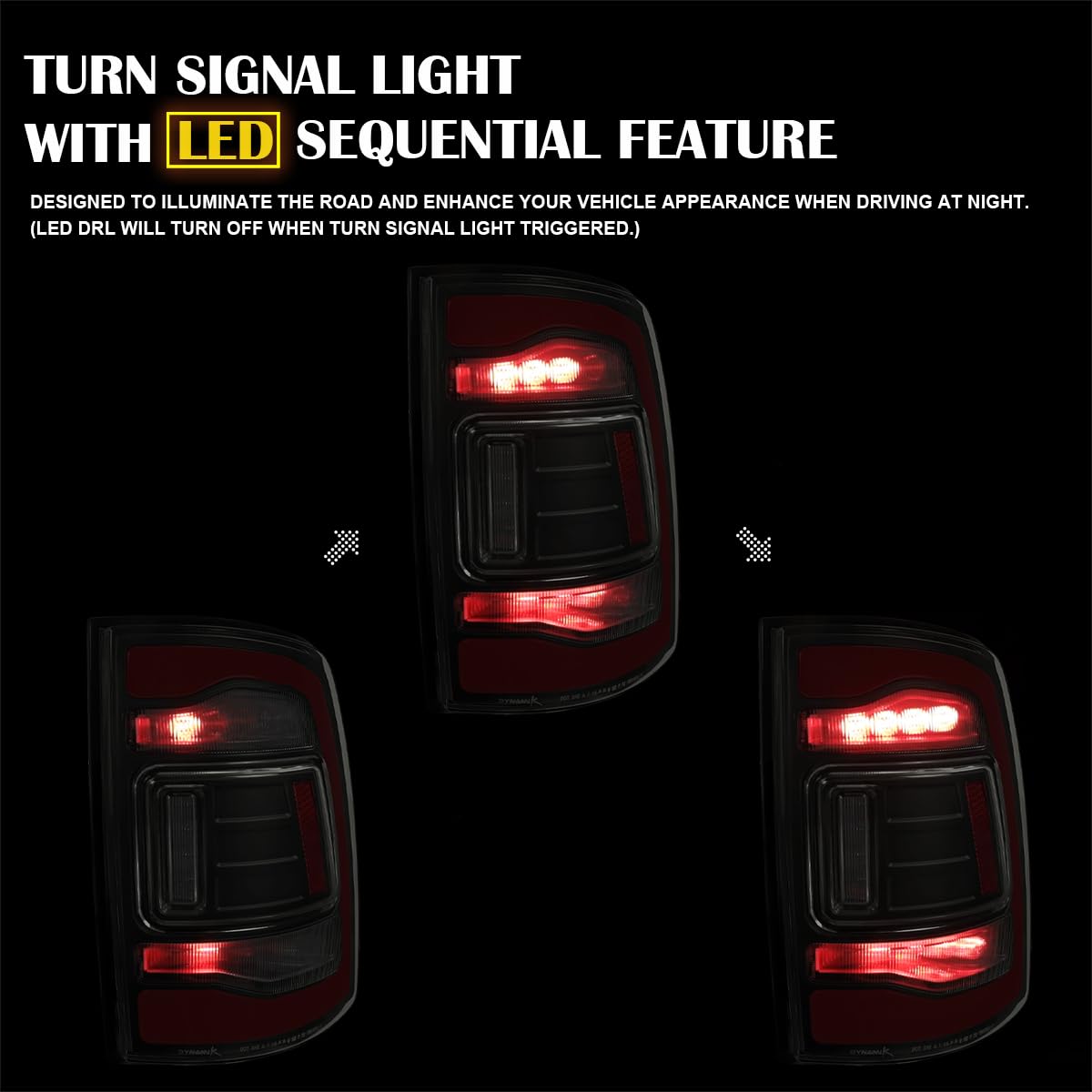 Black Smoke SPEC-D TUNING Sequential Tail Lights w/Red LED Strip and Startup Animation Compatible with 2013-2018 Ram 1500 2500 3500, Left + Right Pair Assembly