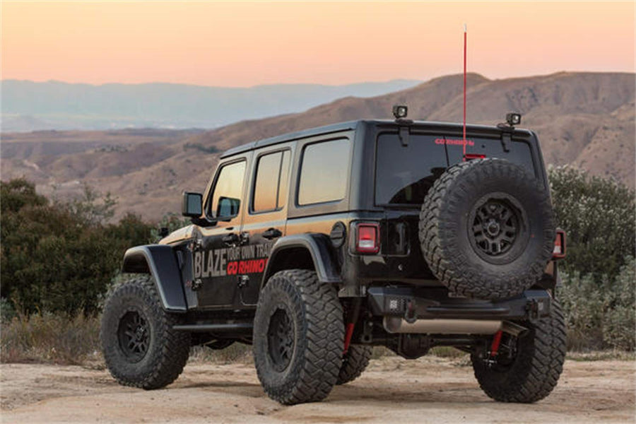 Rockline Go Rhino Stubby Rear Bumper | Galvanized Steel, Textured Black | 371100T | Fits 2018 - 2024 Jeep Wrangler JL & Wrangler JLU, 2-Door or 4-Door