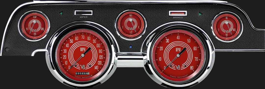Classic Instruments V8 MU67V8RS Red Steelie -Black Camera Case -Std. Speedometer