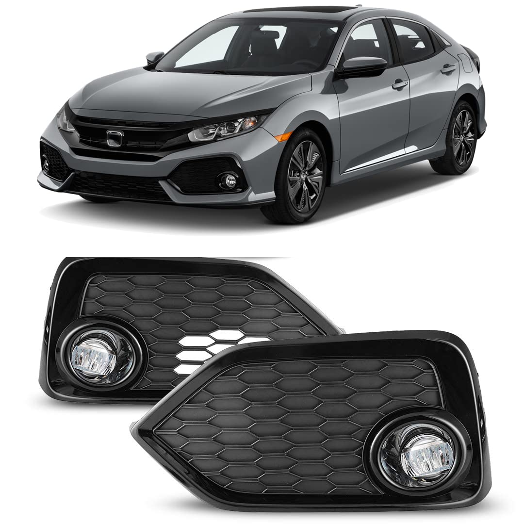 OEM Series Winjet Fog Lights for 2002-2005 Honda Civic Si 3 Door Hatchback with H11 12V 55W Halogen Bulbs Driving Fog Lamps Replacement w/Wiring Harness& Switch Kit Clear Lens