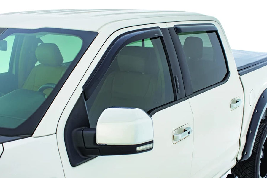 Outside Mount Ventvisors - Tape-Onz | Stampede Products | Fits 2015-2023 Ford F-150 SuperCrew, Smoke | 4 pcs., 61100-2