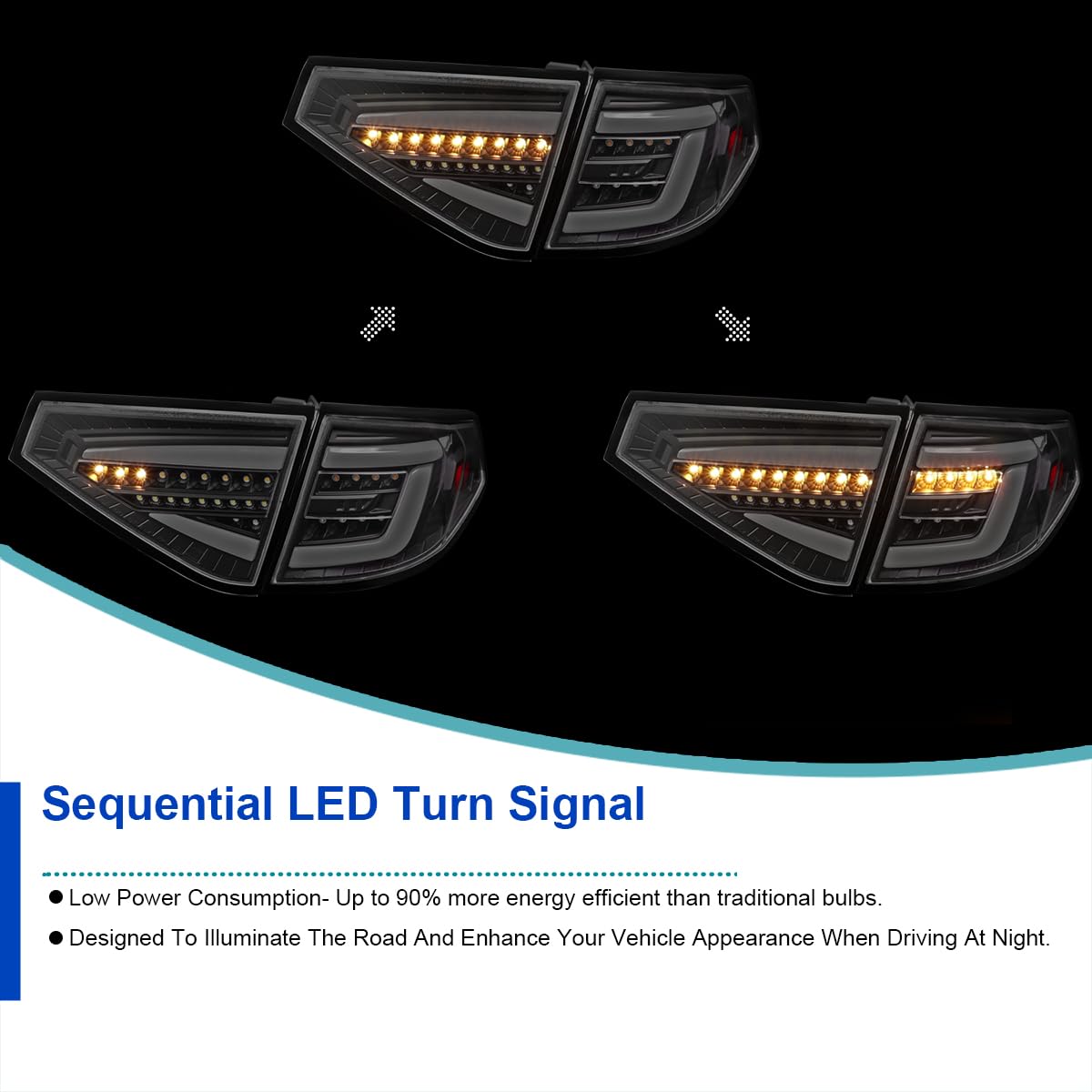 Black Sequential Tail Lights w/White LED Bar SPEC-D TUNING Compatible with 2008-2014 Subaru Impreza WRX Hatchback, Left + Right Pair Assembly