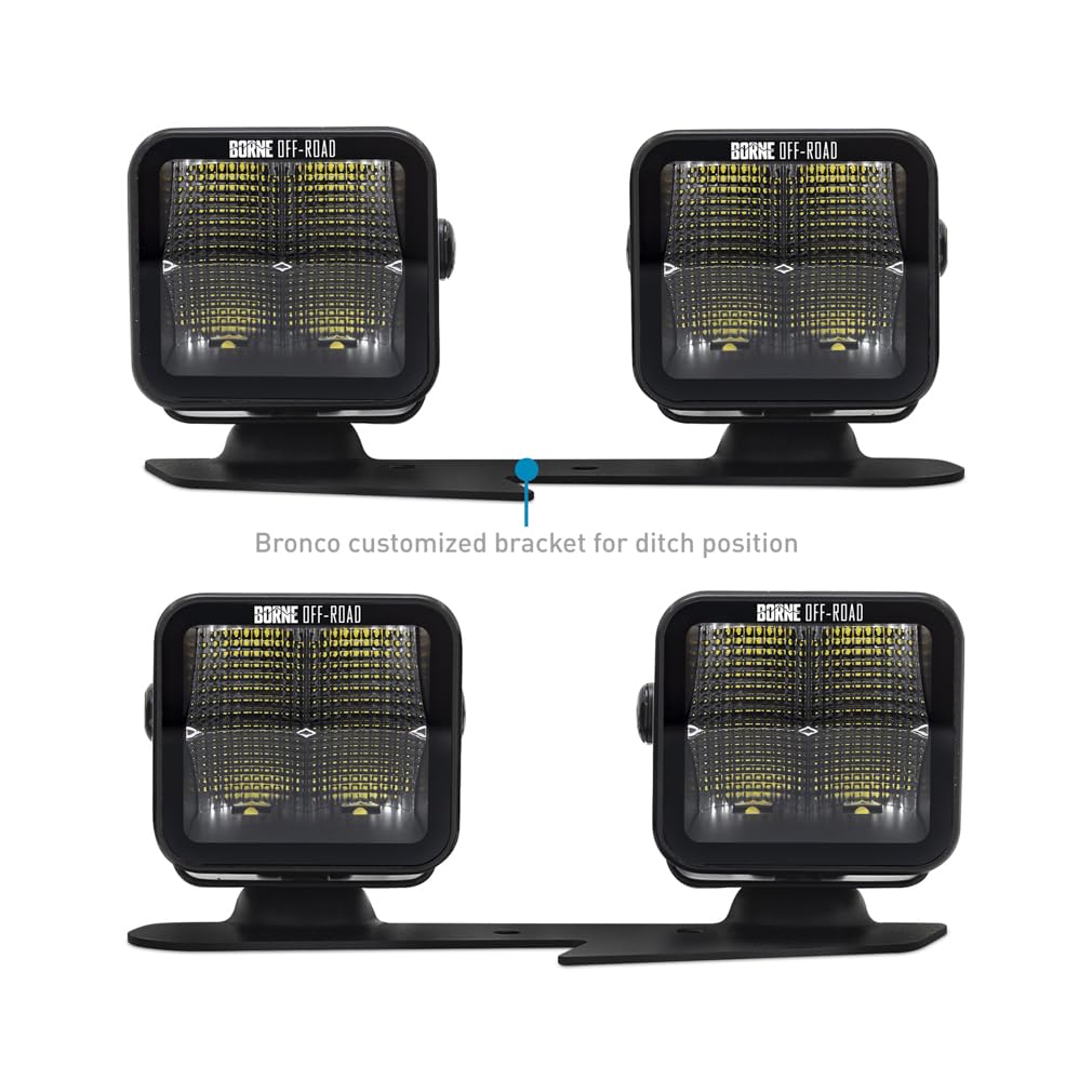Off-Road Borne Ford Bronco Ditch Light Set (4) 3X3 Flood