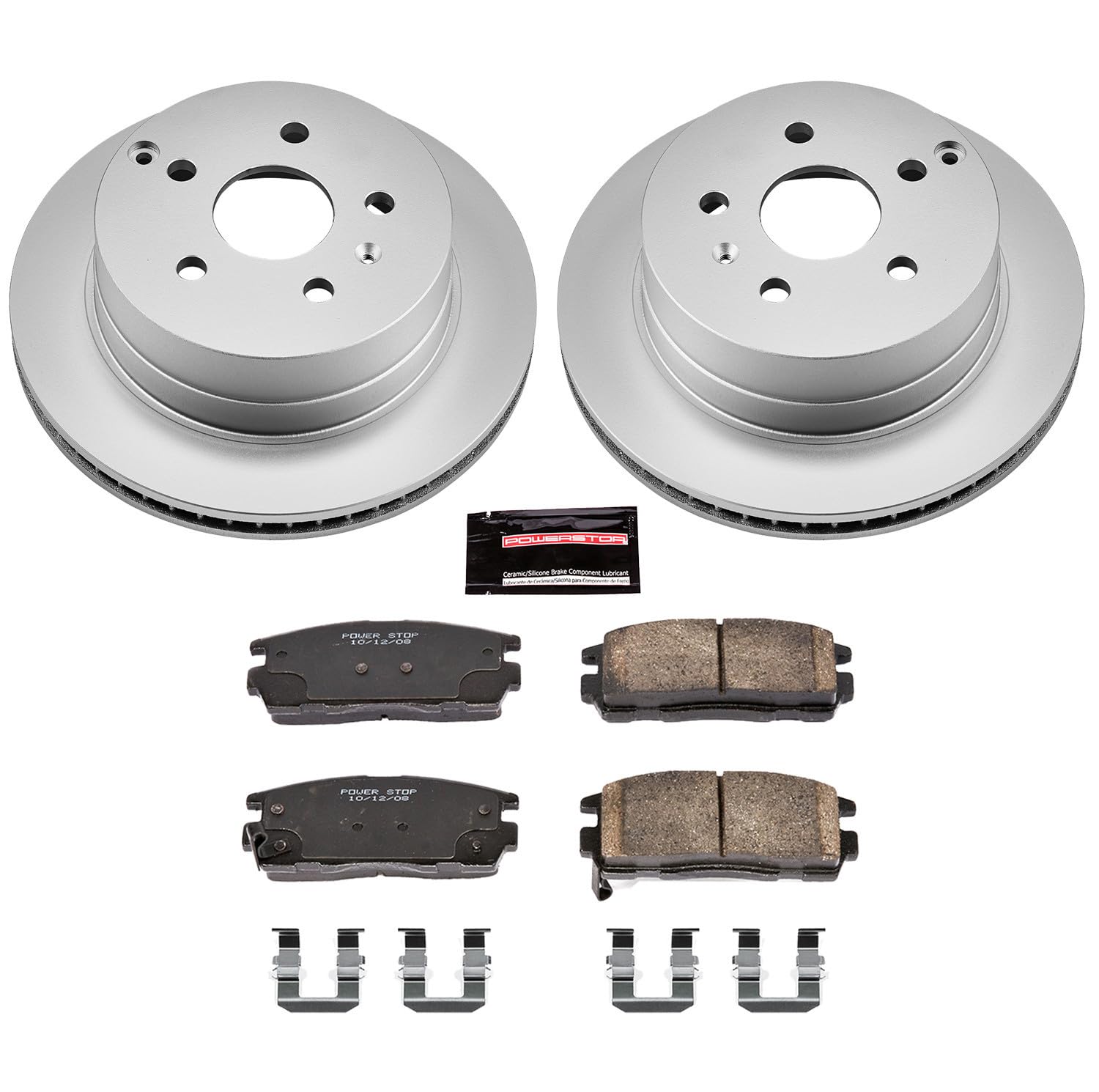 Power Stop Coated Brake Rotor CRK5558 & Ceramic Brake Pads- rear For Chevrolet Equinox 2010-2017, GMC Terrain 2010-2017 [Model Specific]