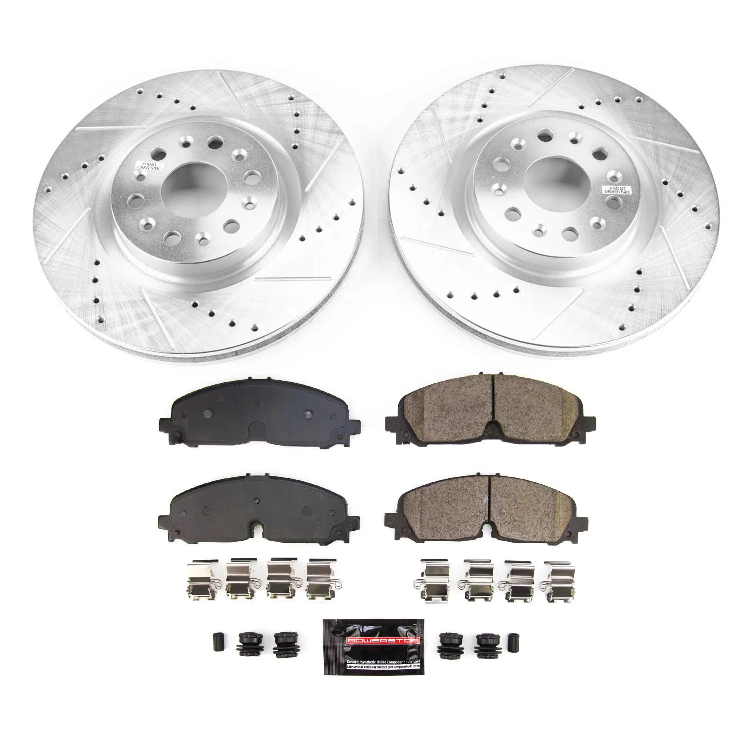 Power Stop K8743 Front Carbon-Fiber Ceramic Brake Pad and Drilled and Slotted Rotor Z23 Daily Driver Kit For Cadillac XT5 2021-2022, Cadillac XT6 2021-2022 [Model Specific]