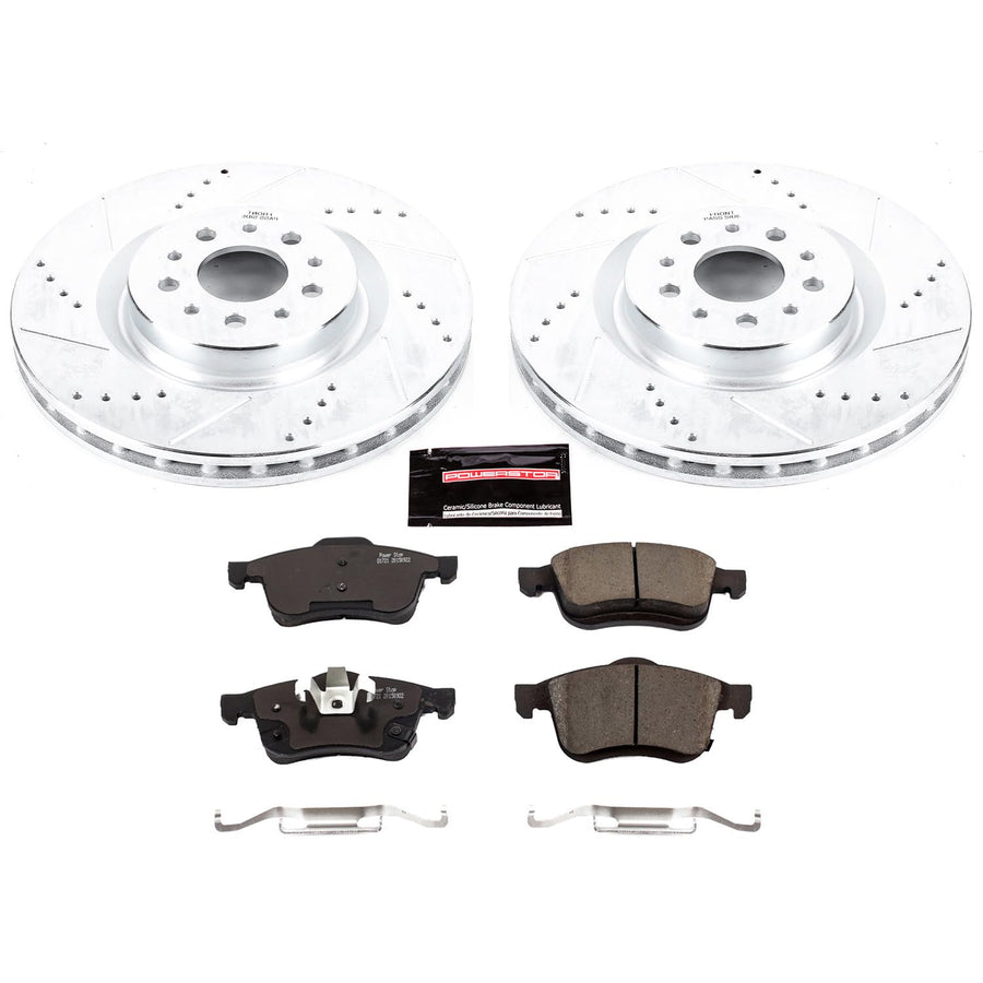 Power Stop K7302 Z23 Carbon Fiber Brake Pads Front with Drilled & Slotted Brake Rotors Kit For Ram ProMaster City 2015-2022 [Model Specific]