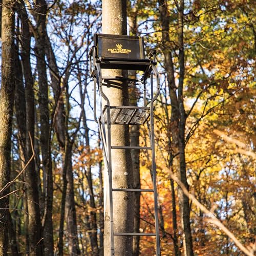 Bowman™ LS 1-Man Ladder Stand, Rivers Edge® 19’5” Height, Lockdown™ Strapping System, Designed for Archers, Flip-Up TearTuff™ Mesh Seat, 27” Deep Platform, RE675