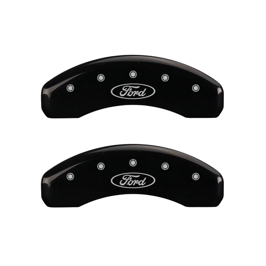 Brake Caliper Covers MGP for 2015-2020 Ford F-150, 2018-2020 Expedition (Requires 18"+ Wheels) Black Powder-Coated Finish, Aluminum Front and Rear Caliper Covers (Ford Oval Engraving; Set of 4)