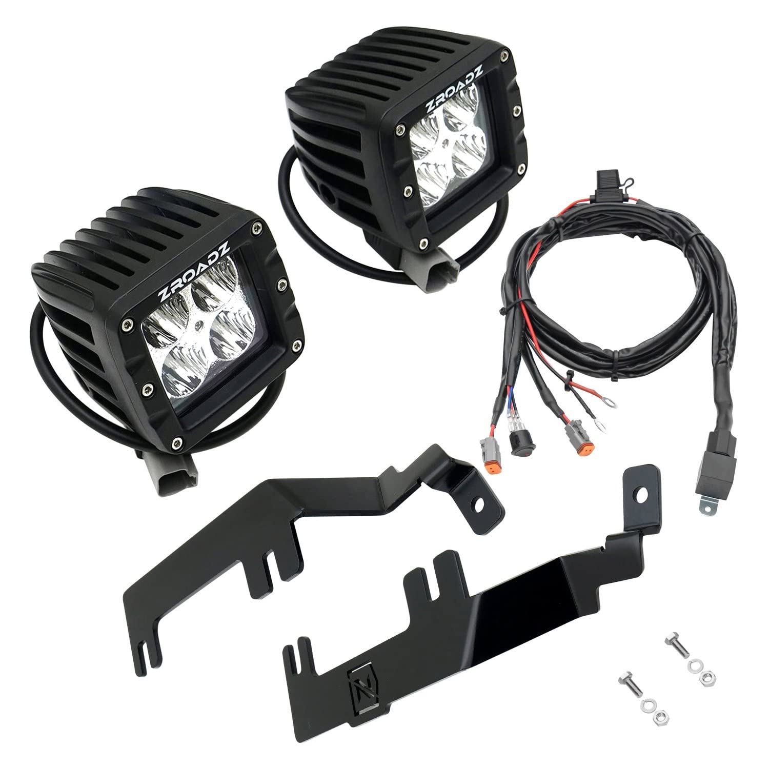 ZROADZ LED Ditch Hood Hinge Kit - Compatible w/ 2015-2019 Chevy Silverado 2500 3500 - Incl. (2) 3 Inch Pod LED Lights - Mild Steel Gloss Black Finish - Easy Bolt-On Installation - PN #Z361221-KIT2