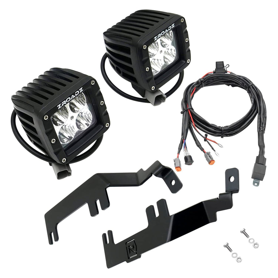 ZROADZ LED Ditch Hood Hinge Kit - Compatible w/ 2015-2019 Chevy Silverado 2500 3500 - Incl. (2) 3 Inch Pod LED Lights - Mild Steel Gloss Black Finish - Easy Bolt-On Installation - PN #Z361221-KIT2