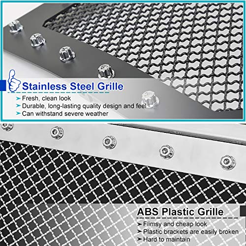 Black ABS & Stainless Steel Wire Mesh Rivet Bumper Grille Insert Spec-D Tuning Compatible with Ford F150 2004-2008, Lincoln Mark LT 2006-2008