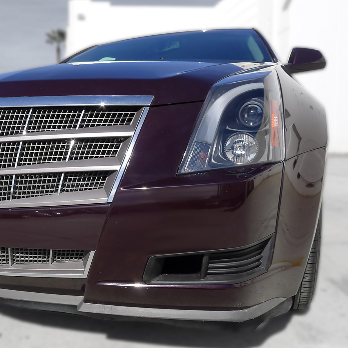 Black LED Switchback Projector Headlights SPEC-D TUNING Compatible with 2008-2014 Cadillac CTS, Left + Right Pair Headlamps Assembly