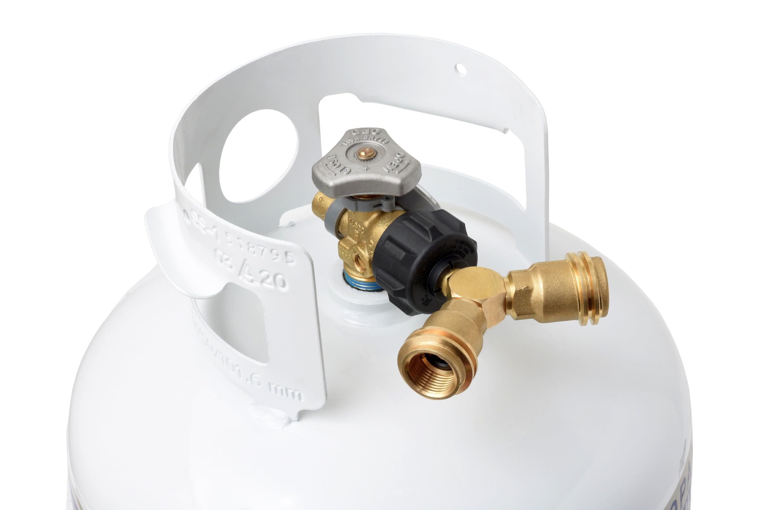 Propane Tank Flame King Y Splitter Adapter with Valves, 2-Way LP Gas Connector for 20lb Propane Tank Cylinders, Works with BBQ Grills, Camping Stoves, Gas Burners, Heaters