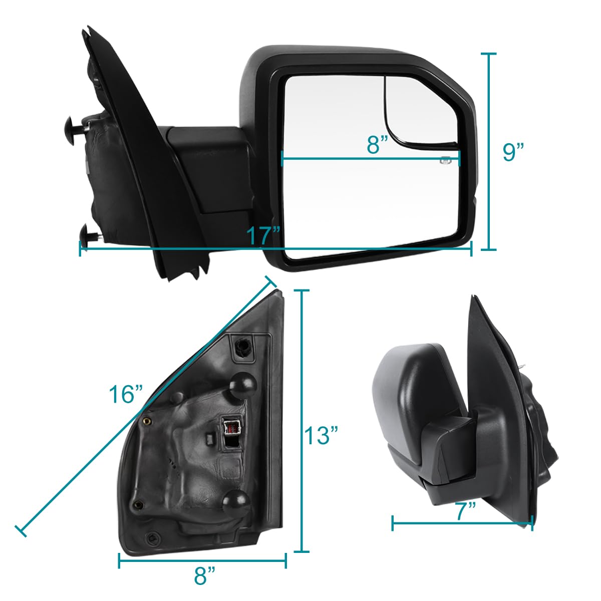 Power Spec-D Tuning Heated+LED Signal Black Right Passenger Side Mirror Compatible with 2015-2020 Ford F150