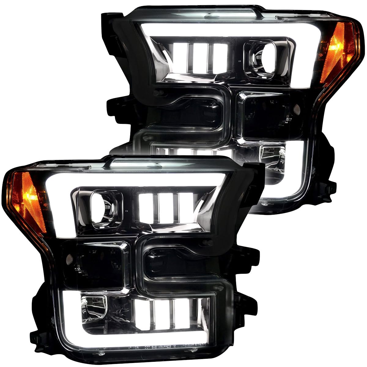 RECON - Projector Headlights Fits Ford 15-17 F150 Truck (Replaces Factory Halogen Headlights Only) with Ultra Bright White OLED DRL Smoked & Clear Lens Style