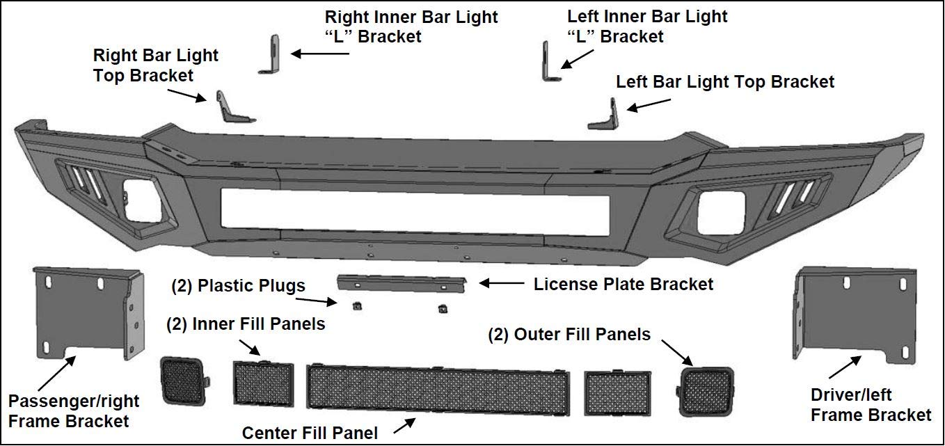 Armour II Heavy Duty Black Horse Front Bumper Kit Matte Black Compatible with 2015-2017 Ford F-150-AFB-F117-K1