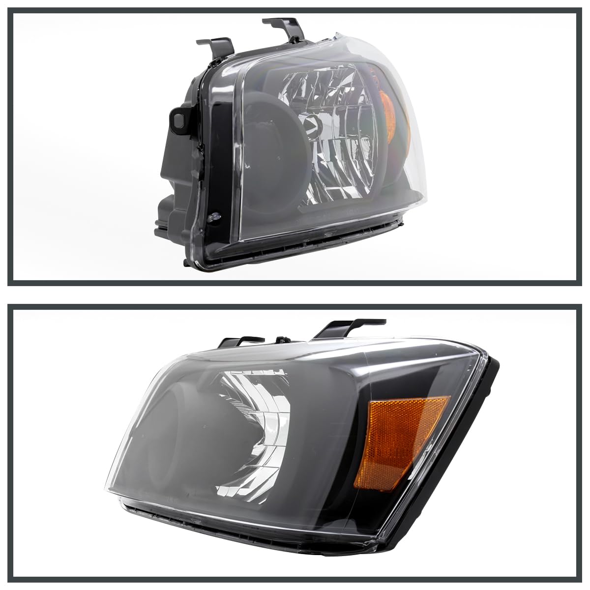 Black Headlights SPEC-D TUNING Compatible with 2004-2007 Toyota Highlander, Left + Right Head Lights Assembly