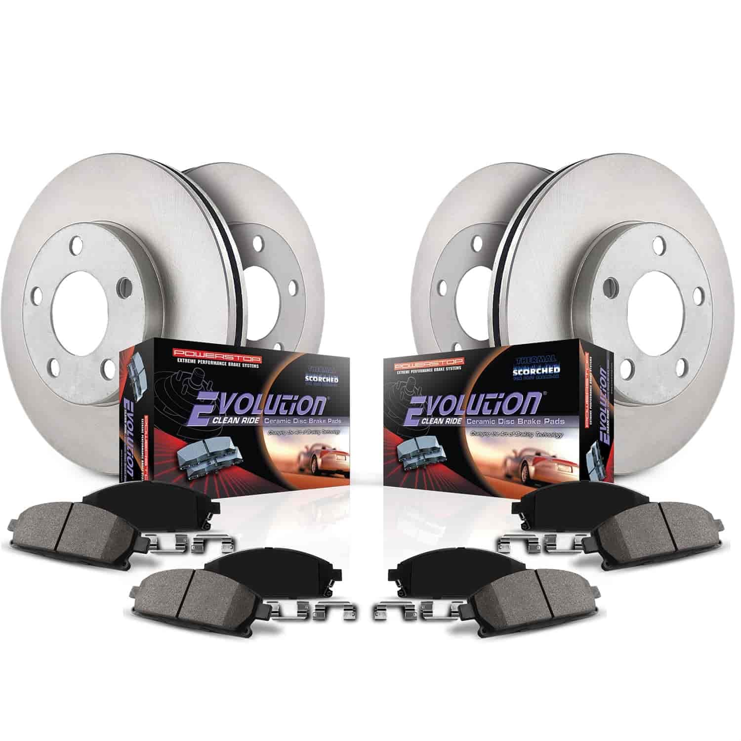 Power Stop Autospecialty KOE7100 Front and Rear Replacement Brake Kit-OE Brake Rotors & Ceramic Brake Pads