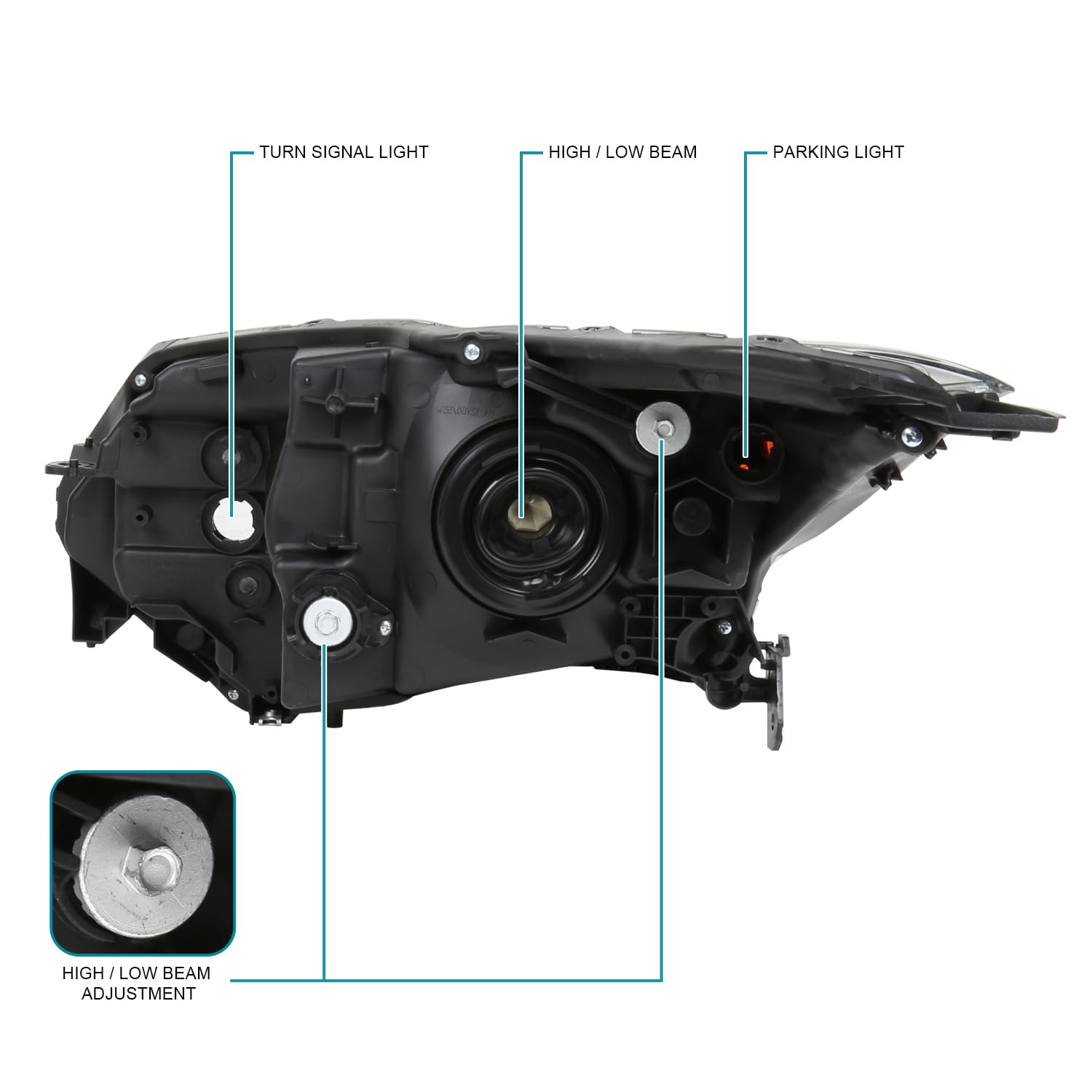 Right Passenger Side SPEC-D TUNING Glossy Black Headlight Compatible with 2016-2018 Honda HR-V Headlamp Assembly