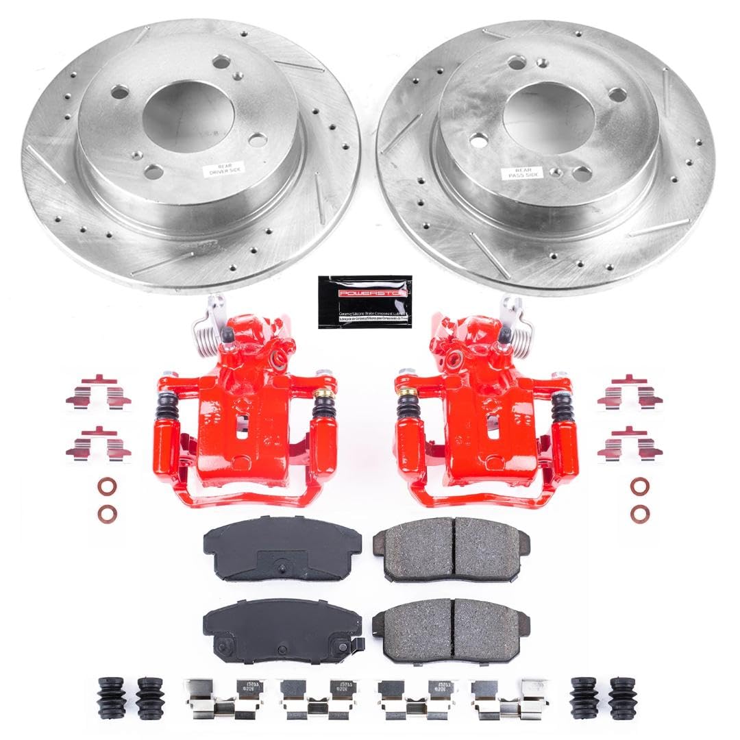 Power Stop Z23 Evolution KC741A Rear Brake Kit-Drilled/Slotted Rotors, Carbon Ceramic Brake Pads & Calipers For Nissan Sentra 2002-2006 [Model Specific]