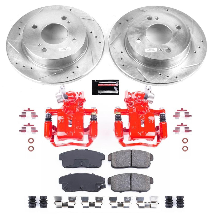 Power Stop Z23 Evolution KC741A Rear Brake Kit-Drilled/Slotted Rotors, Carbon Ceramic Brake Pads & Calipers For Nissan Sentra 2002-2006 [Model Specific]