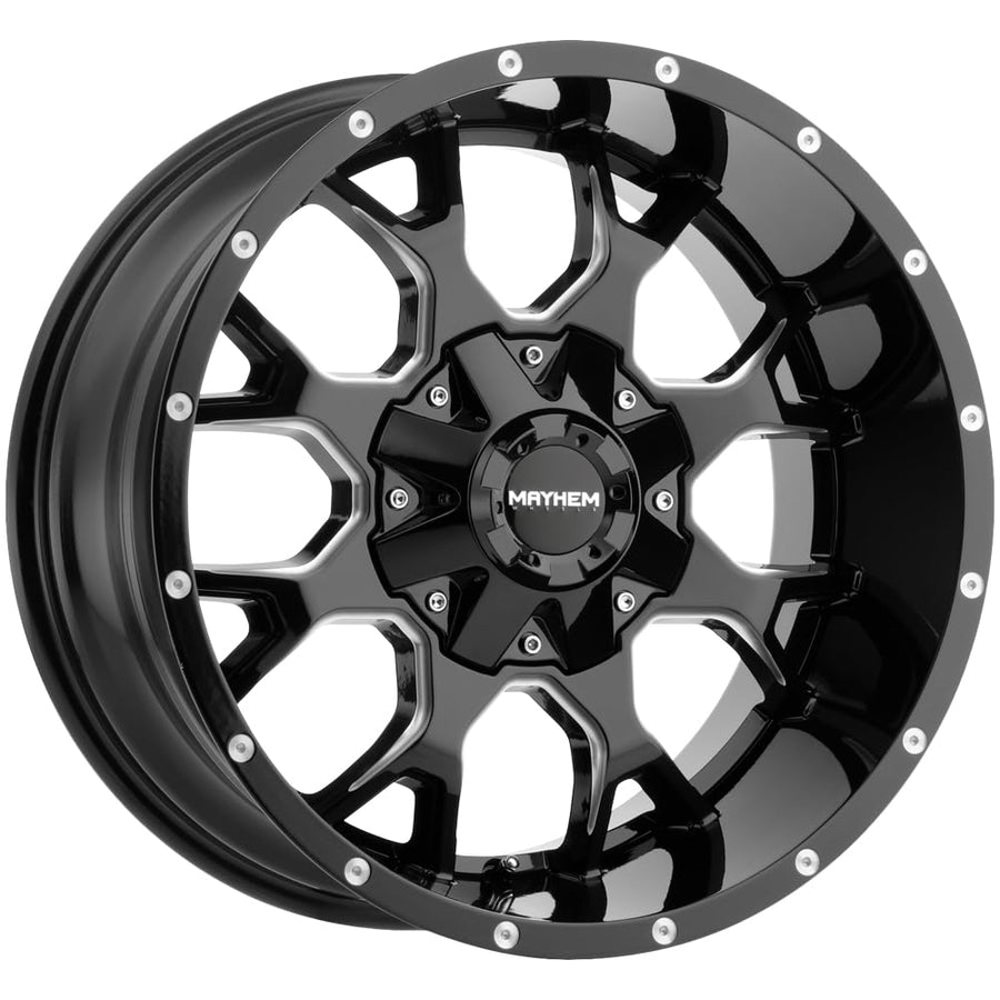 Warrior Mayhem 8015 Black Wheel with Gloss Milled (20 x 9. inches /8 x 170 mm, 18 mm Offset)