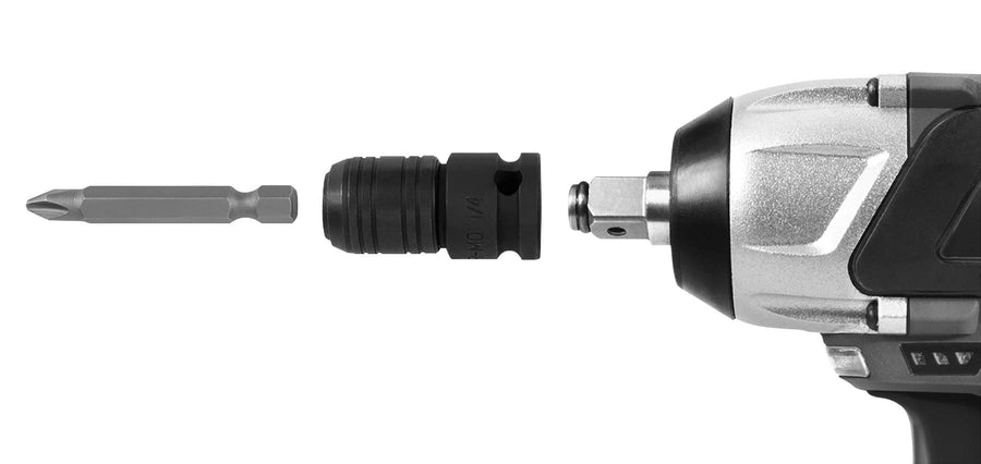 Heavy-Duty Performance Tool W9039 Chrome Molybdenum Steel 3/8-Inch Square Drive to 1/4-Inch Hex Bit Adapter with Quick Change Collar for Impact Tools