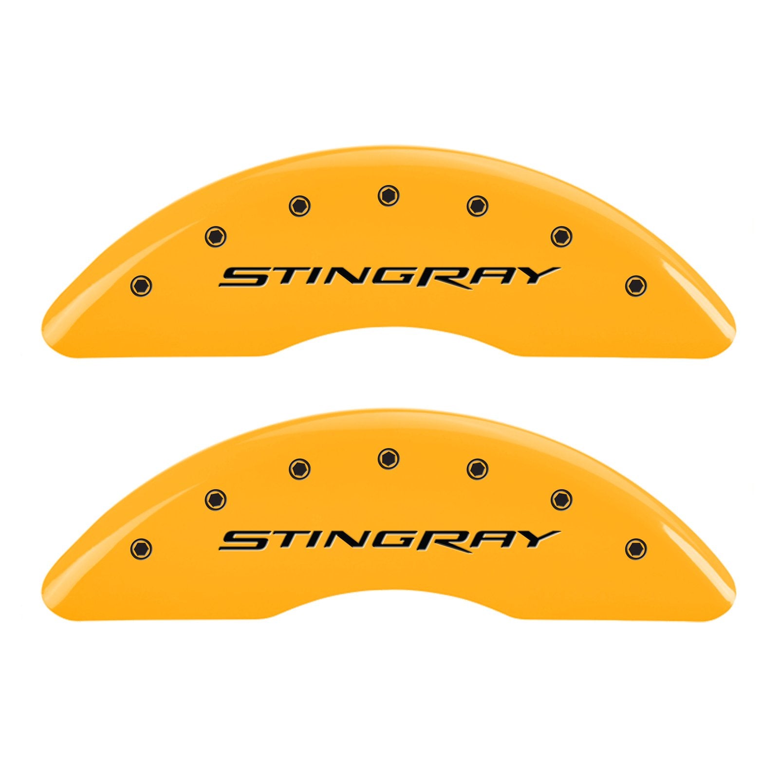 Brake Caliper Covers MGP - Compatible with 2014-2019 Chevy Corvette - Powder-Coated Finish, 4 PCS Front and Rear (Yellow - Stingray Engraving)