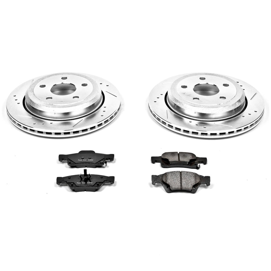 Power Stop K5953 Brake Pads Rear Z23 Carbon Fiber with Drilled & Slotted Brake Rotors Kit