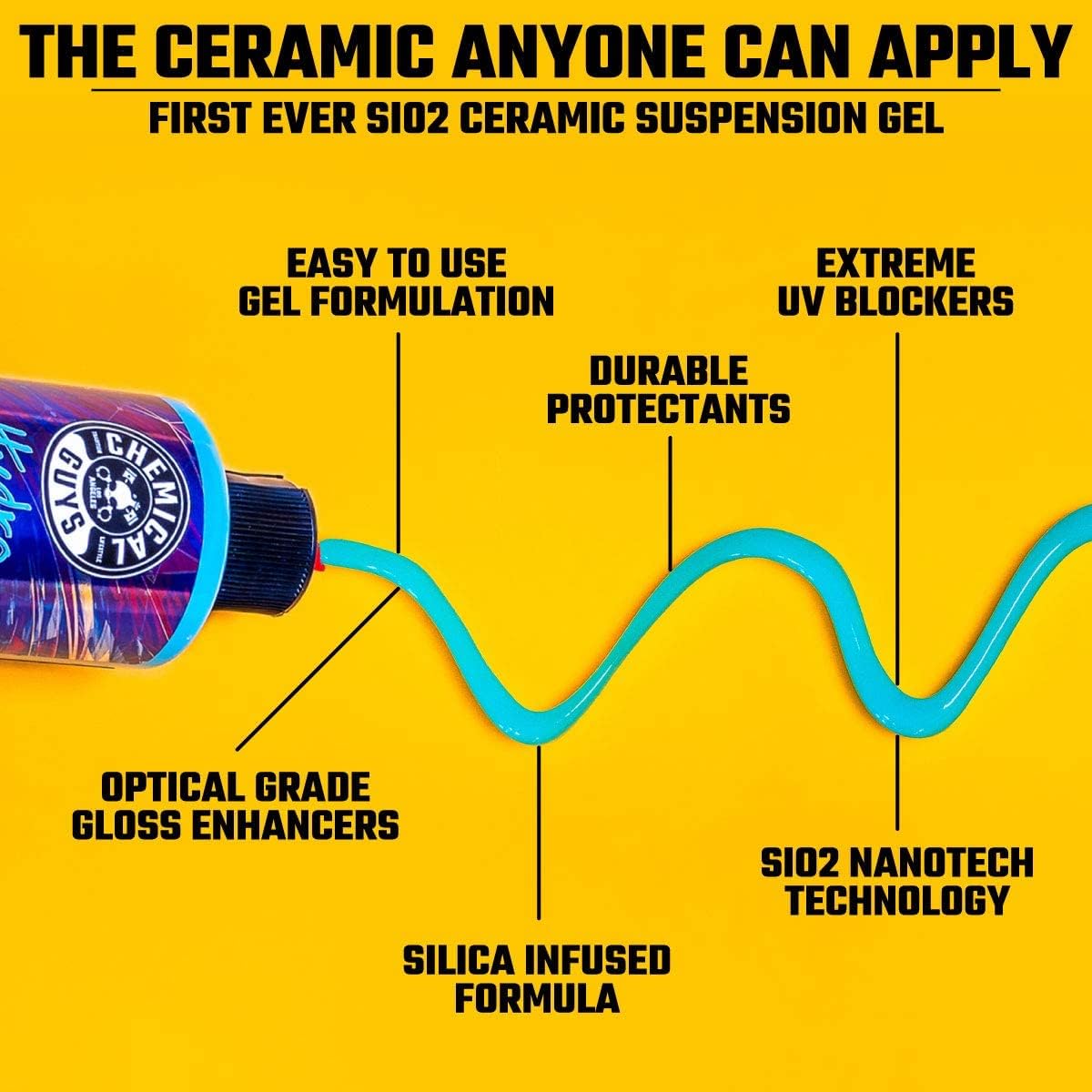 Chemical Guys HydroSlick SiO2 Intense Gloss Ceramic Coating HyperWax - High Shine and Long-Lasting Protection, Ceramic Coating for Cars, Safe for Trucks, SUVs, Motorcycles, RVs, and More - 16 fl oz