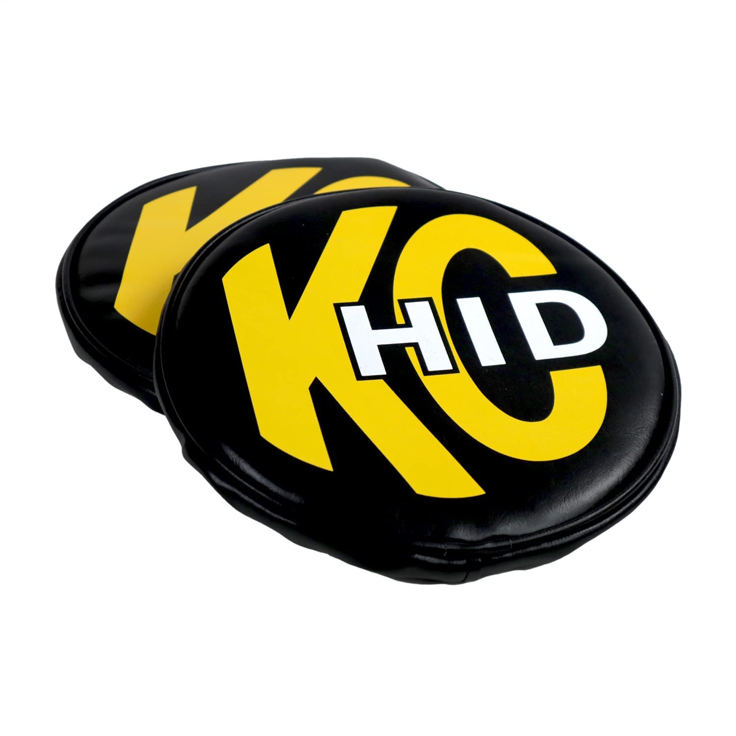 KC HiLiTES 8" Light Cover - Soft Vinyl - Black w/Yellow KC HID Logo - Pair (5818)