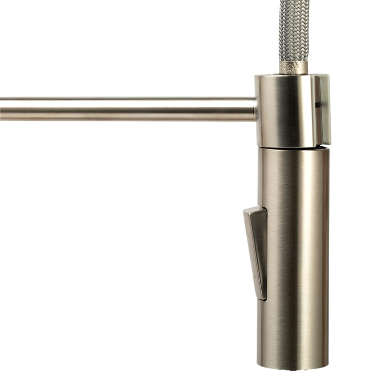 Dura Faucet RV Swivel DF-MK504SLK-SN High-Arc Spring Kitchen Sink Faucet - Single Handle - Kitchen Faucet with Pull-Down Sprayer - Optional Deck Plate (Brushed Satin Nickel)
