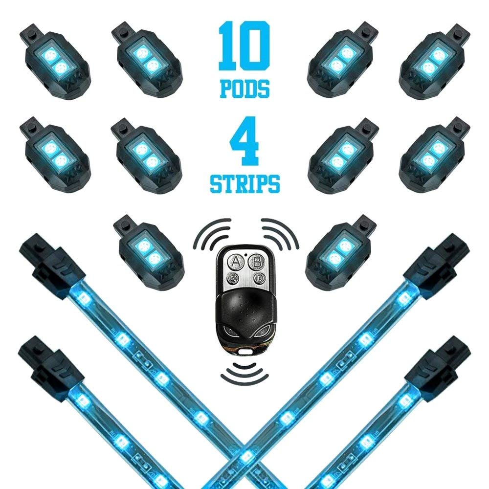 XKGLOW Light Blue XK034002-AB - 10xPod + 4x8 Strips Single Color LED Accent Light Motorcycle Kit