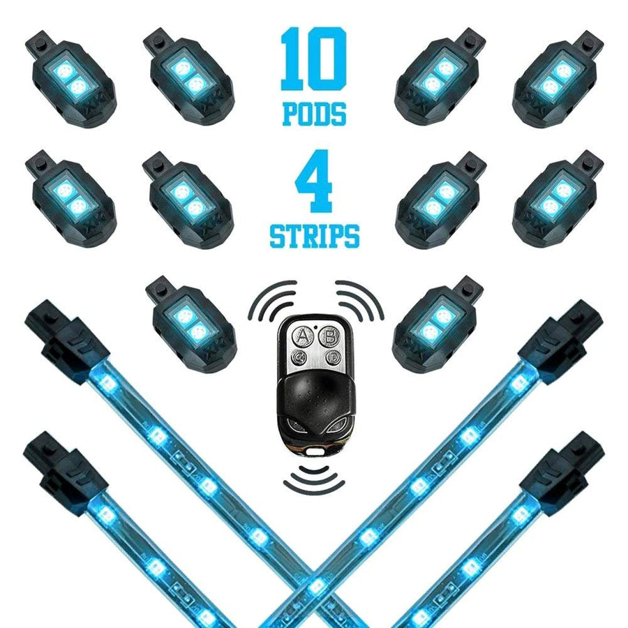 XKGLOW Light Blue XK034002-AB - 10xPod + 4x8 Strips Single Color LED Accent Light Motorcycle Kit