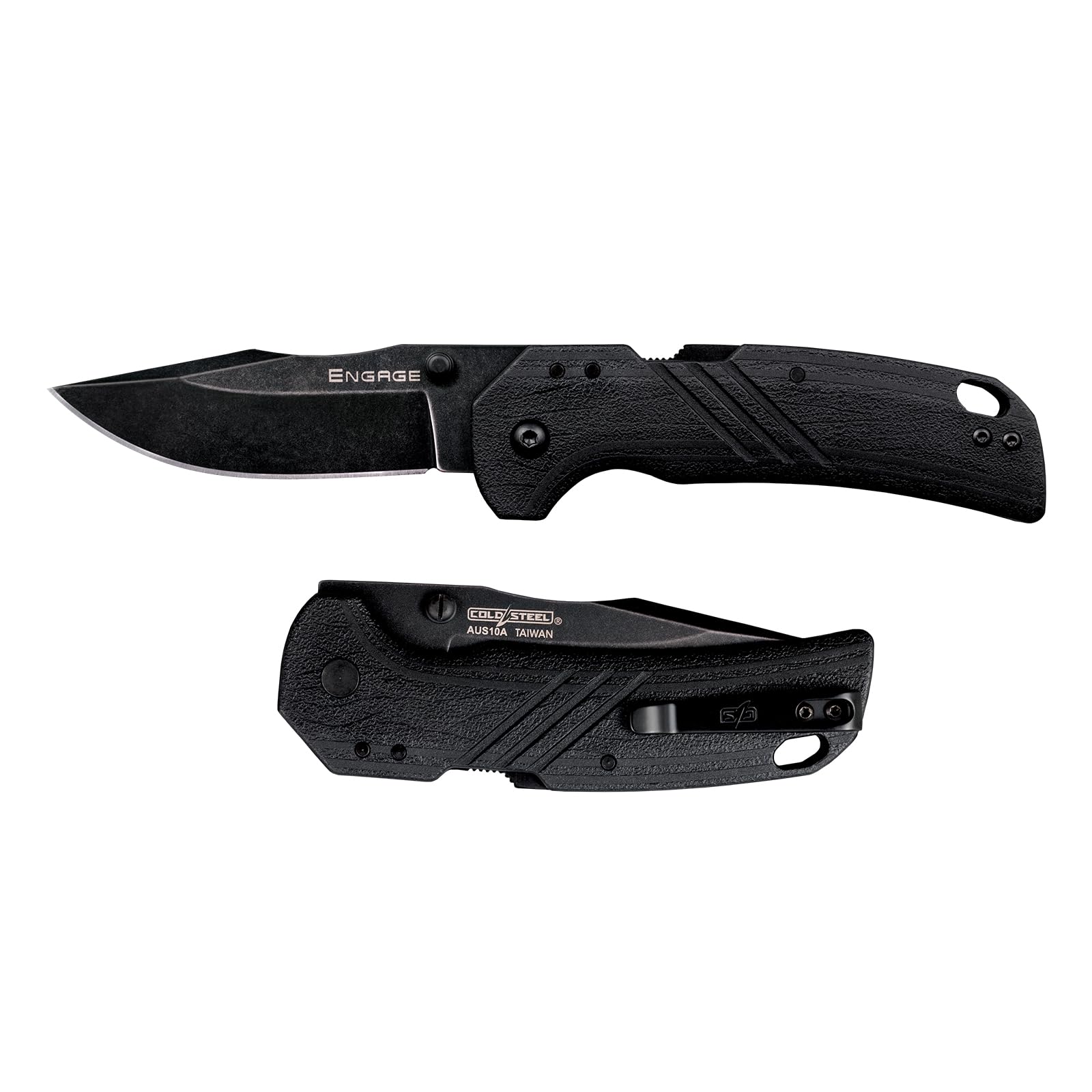 Cold Steel 3" CS-FL-30DPLC-10B: Engage Aus10A / 3" Clip Point Blade / 2.4Mm Thick, Black/Grey